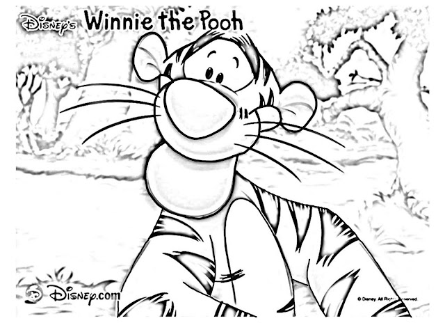Gambar mewarnai Gambar Harimau Lucu dan Winnie the Pooh 