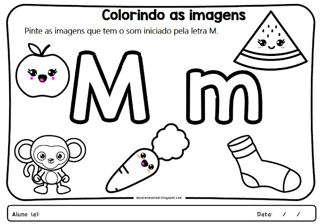 Divirta-se colorindo as imagens e enfatizando aquelas que começam com o som da letra M.