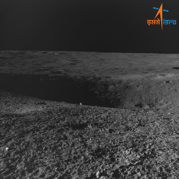 An image of a lunar crater that was taken by the Pragyan Rover...on August 27, 2023.