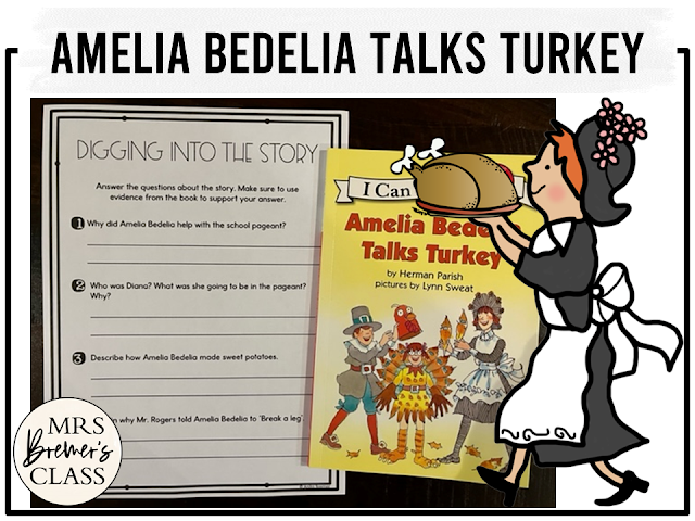 Amelia Bedelia Talks Turkey book activities unit with printables, literacy companion activities, reading worksheets for First Grade and Second Grade