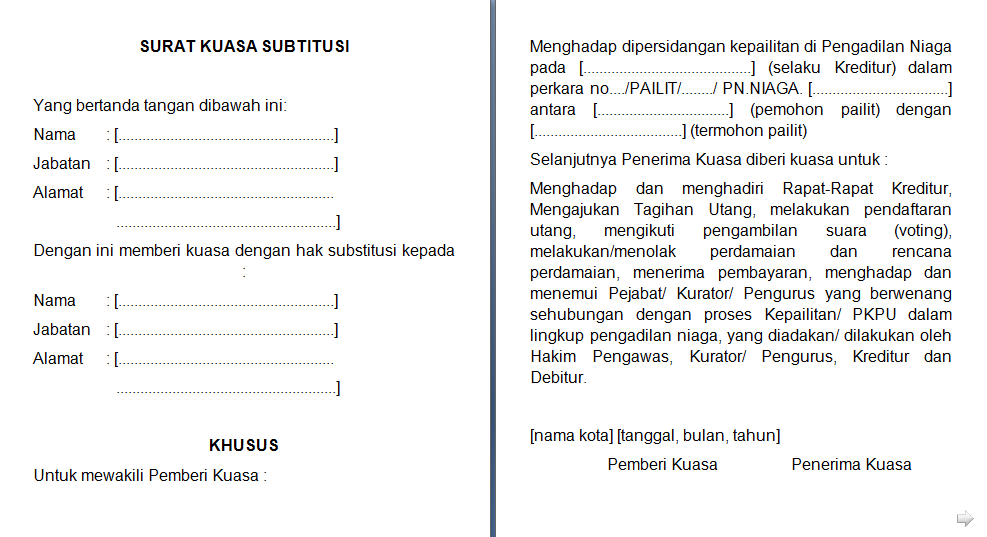 Catatan Perkuliahan Contoh Surat Kuasa Substitusi