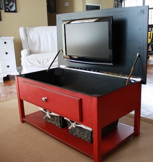 TV hidden in low cabinet