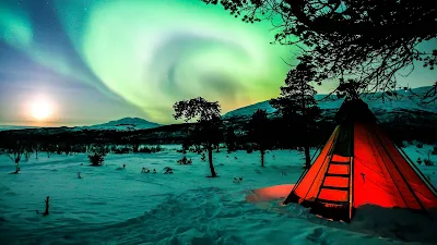 Camping, Night, Northern Lights, Tent, Camping, Winter