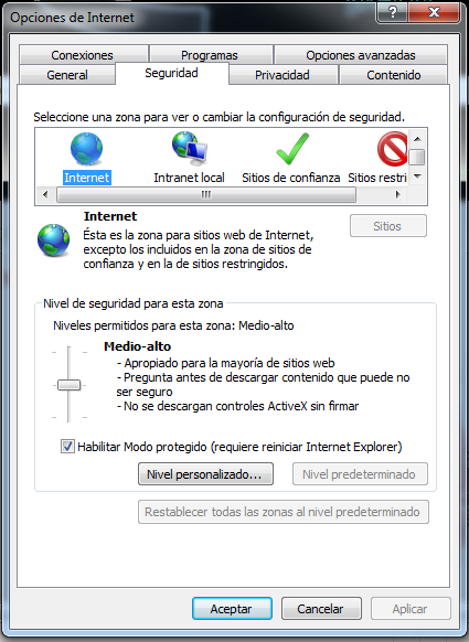 Pesta�a Seguridad en Internet Explorer