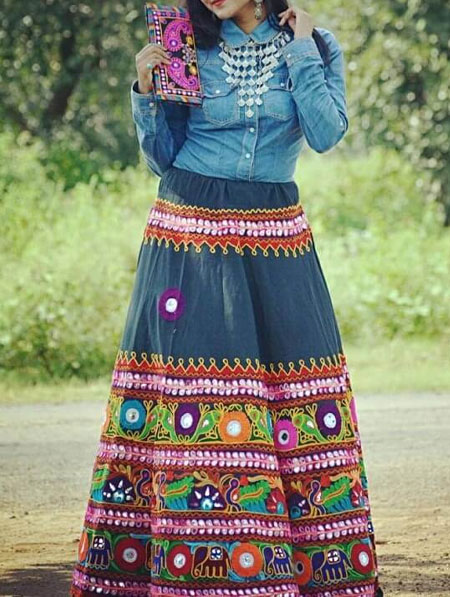 Lehenga and Denim jacket