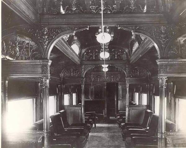 Train Travel in the 1800s: Old Parlour car interior