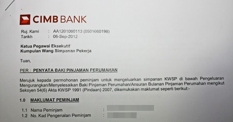 Contoh Surat Permohonan Pengeluaran Wang Untuk Kwsp
