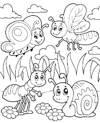 Cute Butterfly Snail and Ant At Garden Coloring Sheet