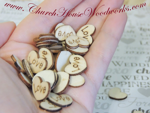 Tiny Wood Love Hearts for Rustic Weddings