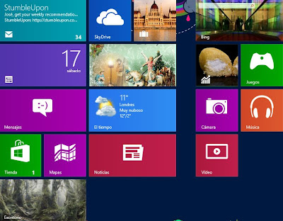 Pantalla de inicio en Windows 8 interfaz grafica estilo metro