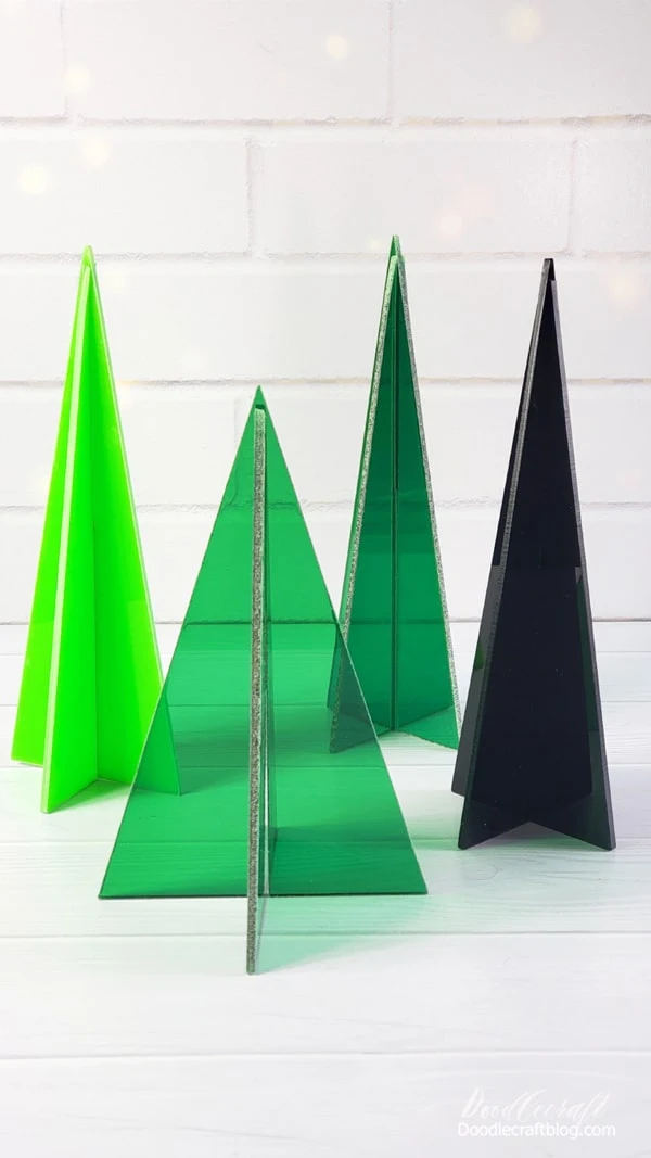 I cut the dark green chubby tree with my xTool M1 and the bright green, green, and black tall trees with the xTool S1.   I've designed this simple triangle tree file and I'm adding the FREE download link at the end of this post.