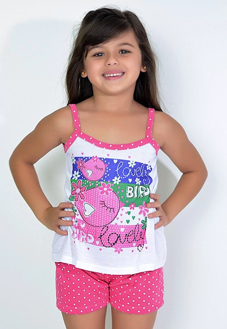 Pijama Infantil Verão Linha Noite Camiseta Regata Poá Pink - por R$15,21