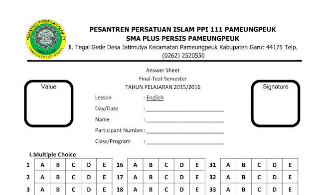 download gratis Contoh Lembar Jawaban Bahasa Inggris