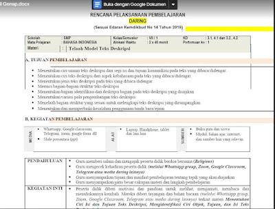 RPP Daring Bahasa Indonesia Kelas 7 Semester 1 & 2 .docx