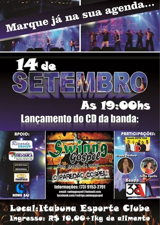 14 de Setembro as 19hs Lançamento do CD da Banda Swinng Gospel em Itabuna