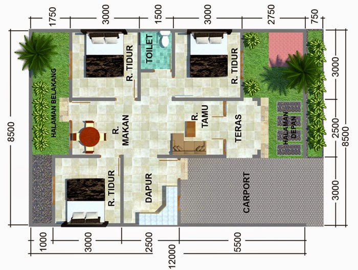 Sketsa Rumah  Sederhana  Dengan 3  Kamar  Tidur