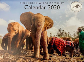Sheldrick Wildlife Trust calendar for 2020, with a photo of elephants