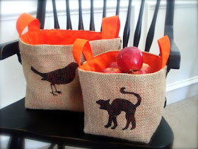 coffee sack baskets with crow and black cat