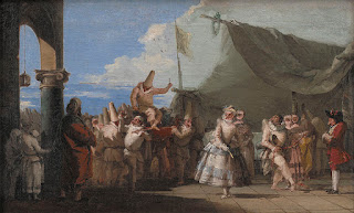 Many of Tiepolo's works, such as this carnival scene in Venice, featured the comic character Pulcinella