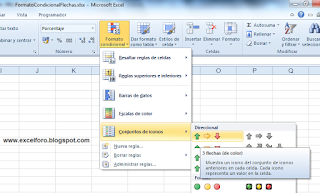 Formato condicional con Conjunto de iconos en Excel.