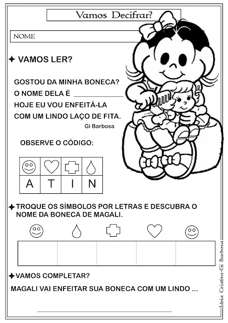 Atividade Decifrando Código com Textinho Turma da Mônica