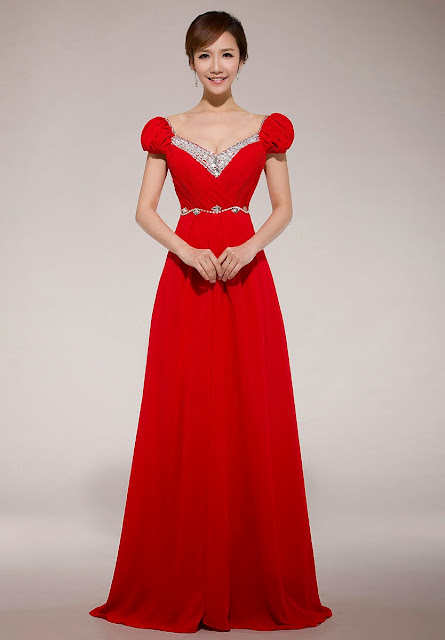 Red-Wedding-Dresses-from-Maggie-Sottero-with-Short-Puffy-Sleeves