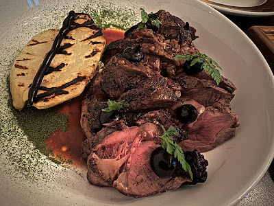 Le Bistrot du Sommelier, Marrunga lamb rump, grilled celeriac, black garlic purée, coffee infused lamb jus