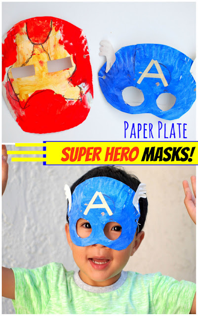 how to make avenger super hero paper plate masks- iron man and captain america