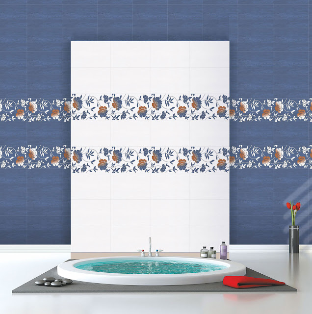 Blue and White Tile Bathroom