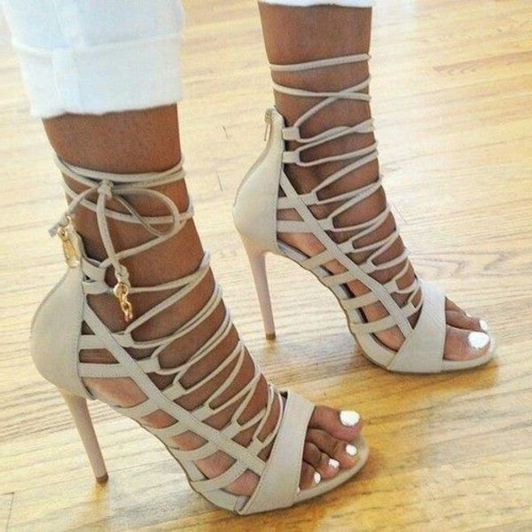 White Lace Up Heels - Lace Up Strappy Heels UrbanOG