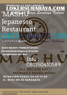 Walk In Interview Terbaru di Mashu Jepanesse Restaurant Surabaya Juni 2019