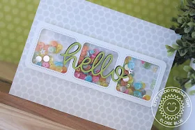 Sunny Studio Stamps: Hello Word Die Window Trio Dies Shaker Card by Eloise Blue
