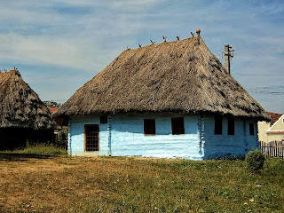     Casa ţărănească de la mijlocul secolului al XIX-lea, construita din grinzi de lemn lipite cu pamant si acoperis din paie.