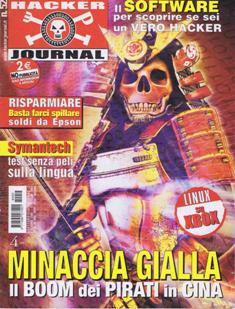 Hacker Journal 52 - 3 Giugno 2004 | ISSN 1594-7774 | PDF HQ | Quindicinale | Computer | Hacking | Programmazione | Hardware | Software
Hacker Journal è stata la prima rivista di hacking italiana.
Dal maggio 2002 la rivista usciva in edicola di giovedì bisettimanalmente, anche se per gli ultimi numeri la frequenza di uscita era divenuta mensile.
La composizione di un numero era in generale questa: un editoriale, notizie riguardanti l'informatica, gli articoli; l'ultima facciata (la rivista non era provvista di copertina cartonata) poteva contenere un enigma crittografico, o un quesito di natura sondaggistica accompagnato da alcune delle risposte inviate dai lettori relative al quesito precedente.
La rivista tratta argomenti sia per utenti avanzati che per principianti, dividendo gli articoli in tre livelli di difficoltà: per Newbie, Mid Hacking e Hard Hacking (stringhe di codice, sicurezza, modding o overclocking).
Inizialmente pubblicato da 4ever, è in seguito passato a Sprea editori e infine a WLF Publishing.
Dal numero 189 è passata ad una licenza Creative Commons.
Tra le caratteristiche peculiari della rivista va annoverata la presenza, all'apice della seconda pagina di ogni numero, al di sopra dell'editoriale, della definizione della parola HACKER.