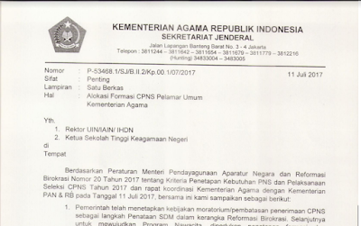 Resmi KEMENAG : Alokasi Formasi CPNS Pelamar Umum Kemenag 2017,, Cek Segera...