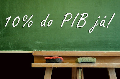 Queremos 10% do PIB para educação já! (Lousa escolar com a frase escrita)