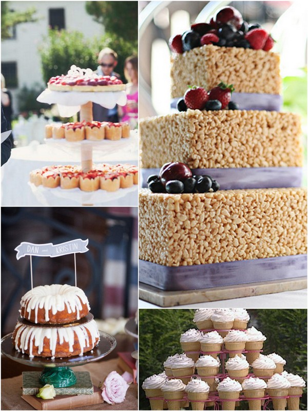 For an outdoor wedding Strawberries cake baskets Rice Crispis wedidng cake