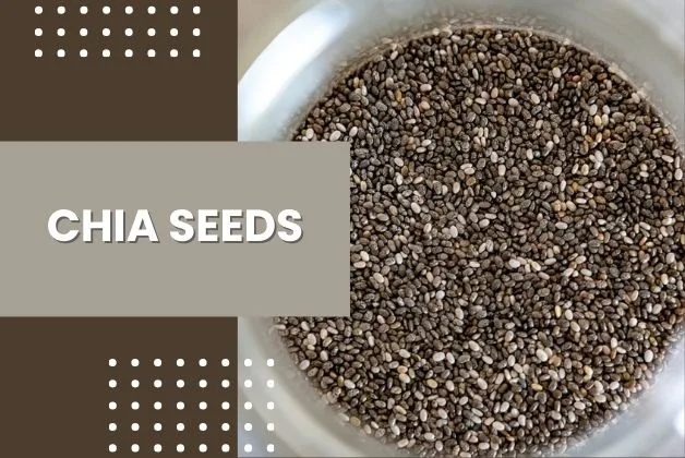 A bowl full of chia seeds, illustrating the benefits of chia and flax seeds.