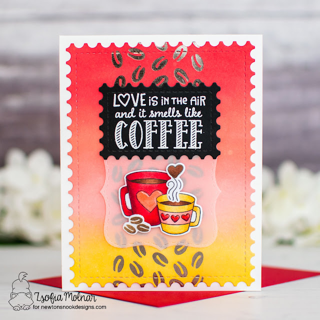 Love is in the Air Card by Zsofia Molnar | Love Café Stamp Set, Coffee Beans Hot Foil Plate and Framework Die Set by Newton's Nook Designs #newtonsnook #handmade