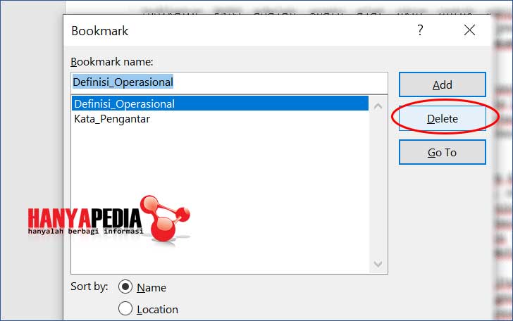 Cara delete bookmark di word