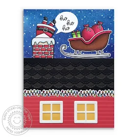 Sunny Studio: Santa in Chimney with Sleigh Holiday House Christmas Card (using Santa Claus Lane Stamps & Sweet Treats House Add-on & Stitched Scalloped Dies)