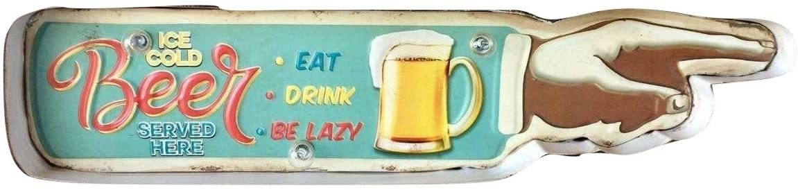 Cartel Retro Luminoso Cerveza Bar Vintage Letrero Metálico (Ice Cold Beer Hand)