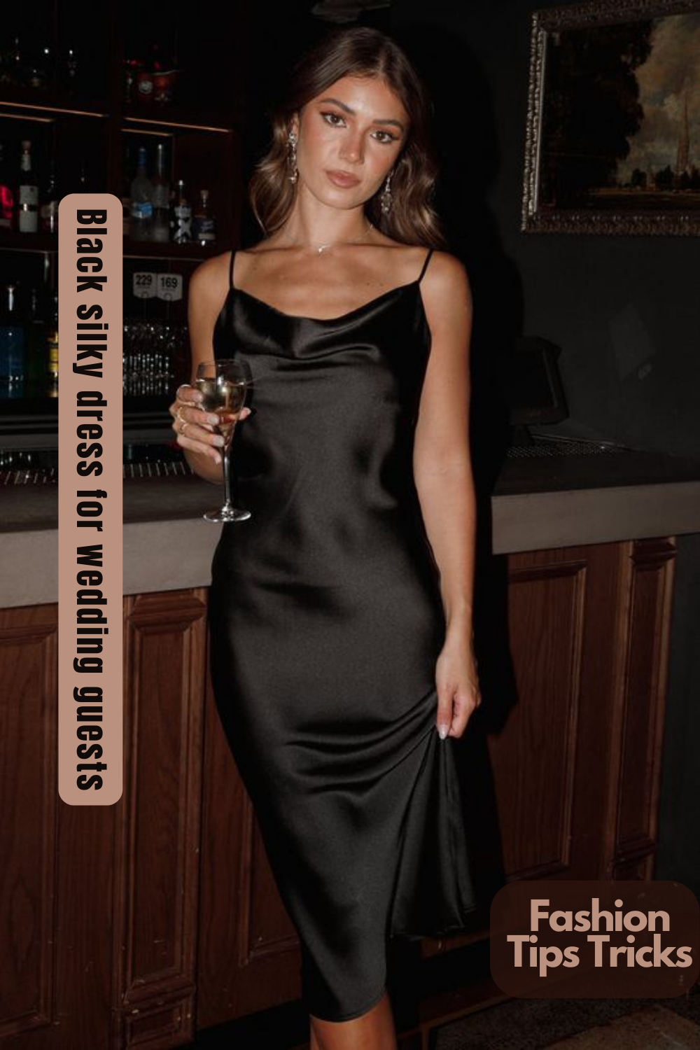 Black silky dress for wedding guests