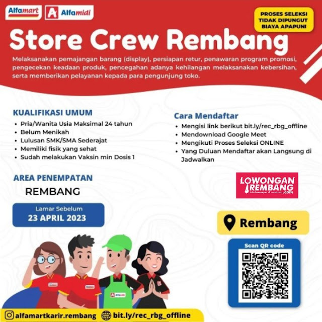 Lowongan Kerja Pegawai Store Crew PT Sumber Alfaria Trijaya Tbk Alfamart Rembang