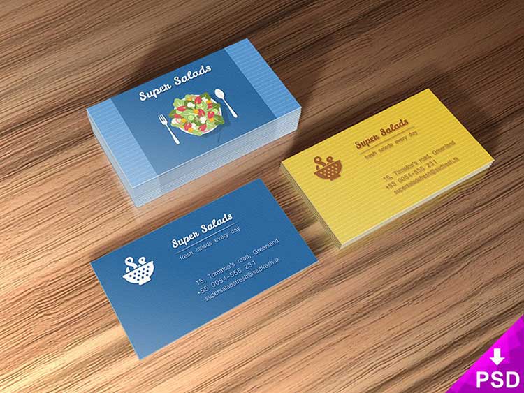 Super Salads Business Cards Mockup PSD