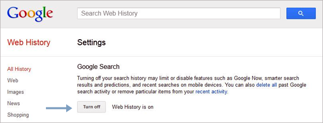 Remove/Turn off Google Web History/New Google trick