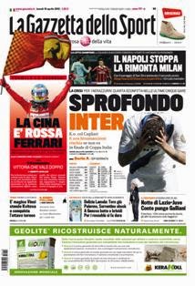 La Gazzetta dello Sport del 15 Aprile 2013 | ISSN 1120-5067 | TRUE PDF | Quotidiano | Sport
La Gazzetta dello Sport è un quotidiano sportivo italiano, con sede a Milano. Insieme al Corriere dello Sport - Stadio e Tuttosport, è uno dei tre principali giornali sportivi d'Italia. È il primo quotidiano sportivo per numero di lettori nell'Italia centro-settentrionale, ed uno dei maggiori quotidiani italiani per tiratura e diffusione.