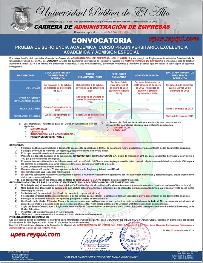 Convocatorias UPEA 2019