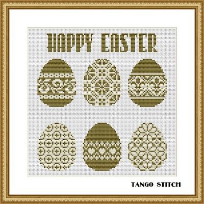 Gold Happy Easter eggs ornament cross stitch pattern