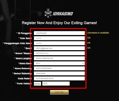 panduan bermain casino online : form daftar